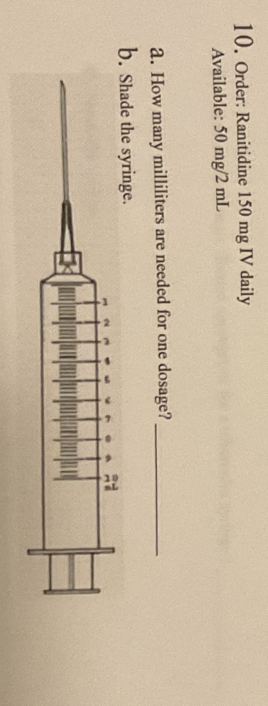 10. Order: Ranitidine 150 mg IV daily Available: