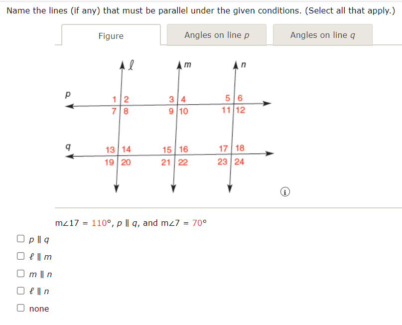 Name the lines (if any) that must be parallel