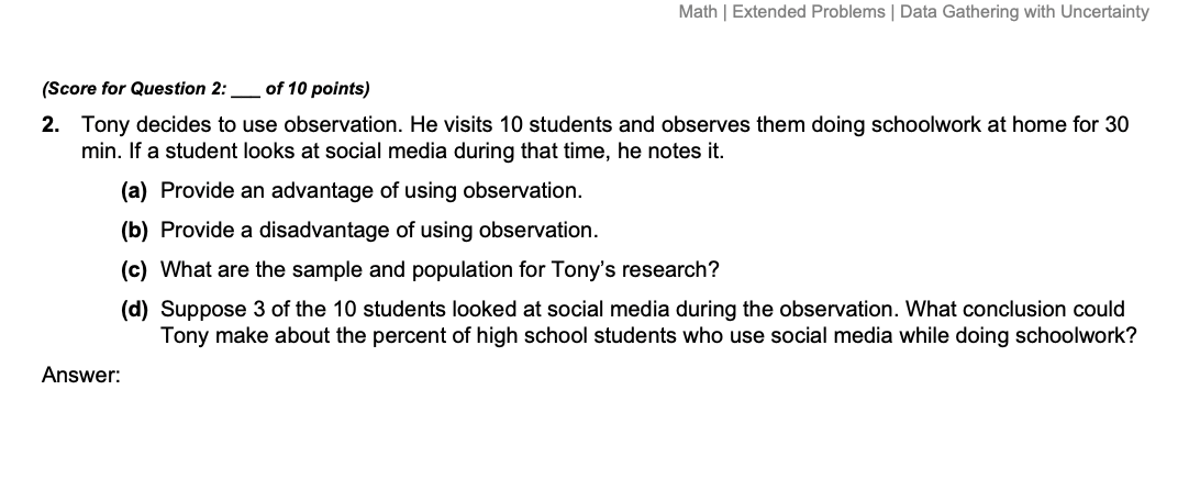 Math | Extended Problems | Data Gathering with