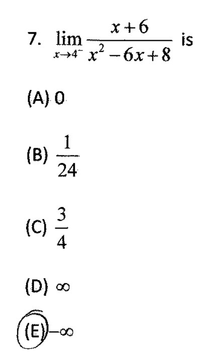 7. lim x+6 is 14x - 6x 48 (A) O (B) 24 (C) 4 (D)