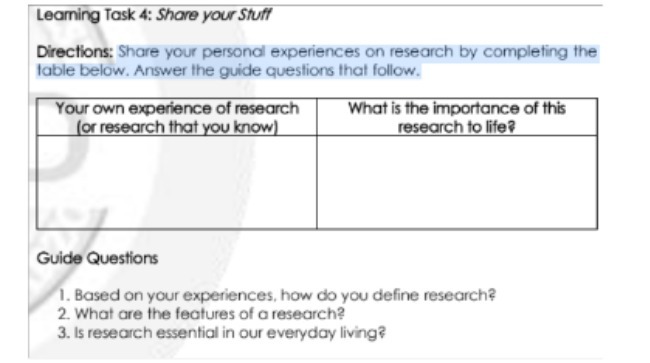 Learning Task 4: Share your Stuff Directions: