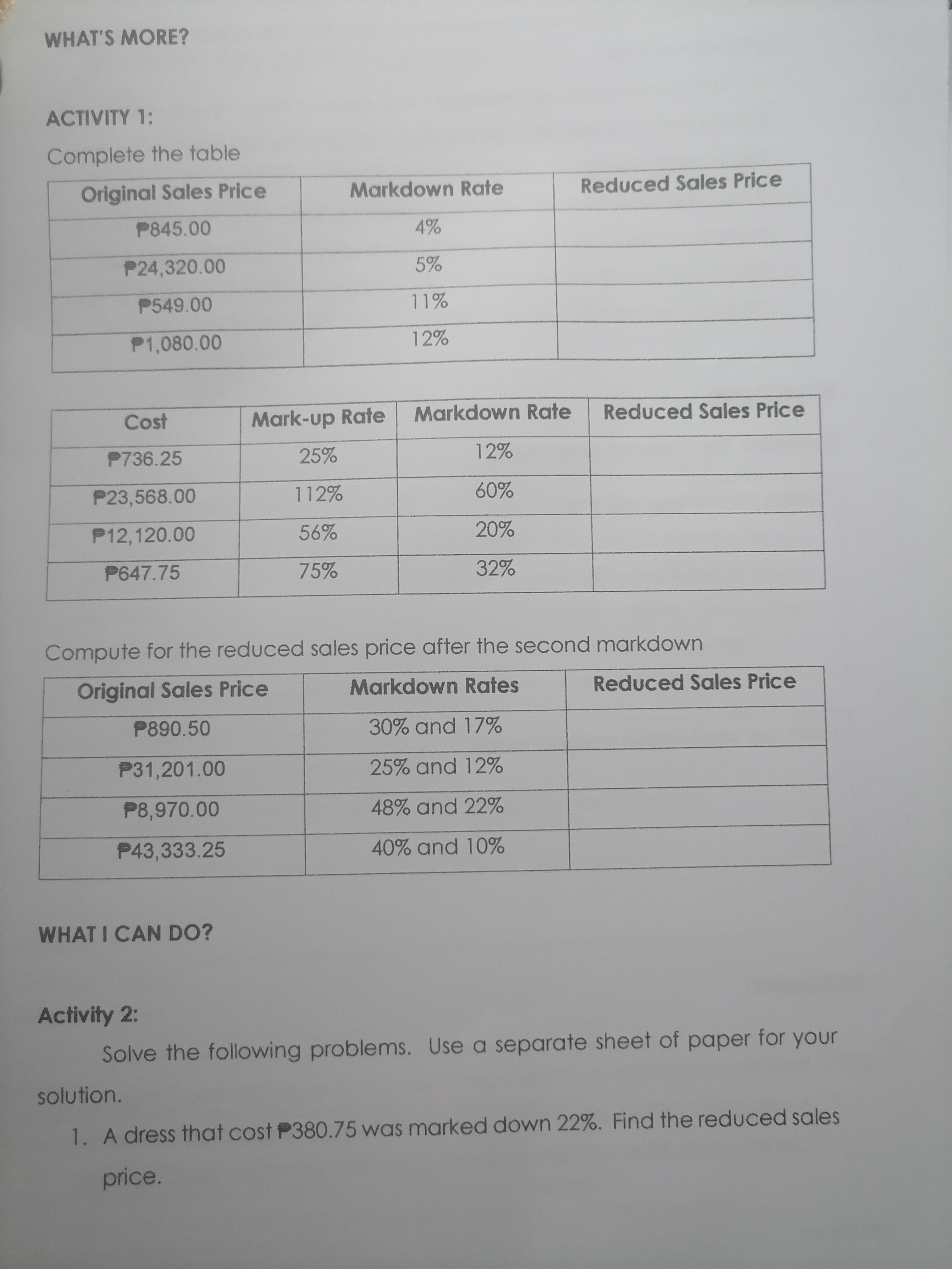 decided to apply a mark-on percentage of 27%.