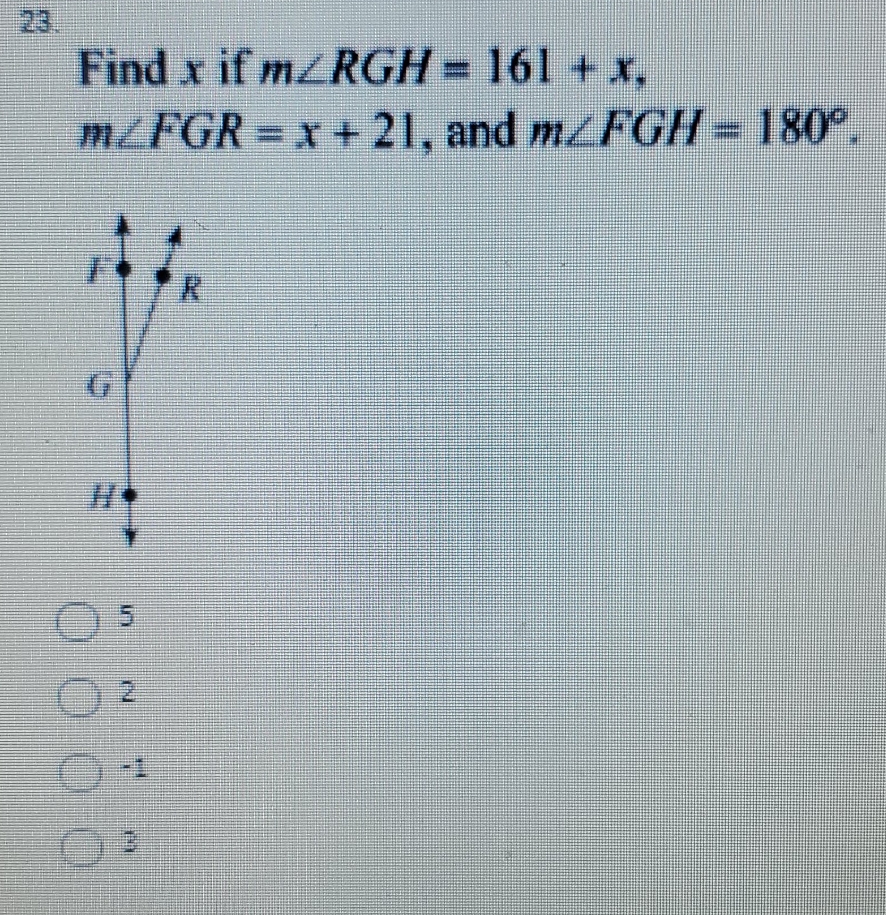 please help find x 23 Find x if myRGH = 161 + x.