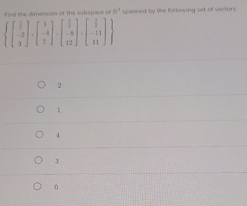 Please solve. Find the dimension of the subspace