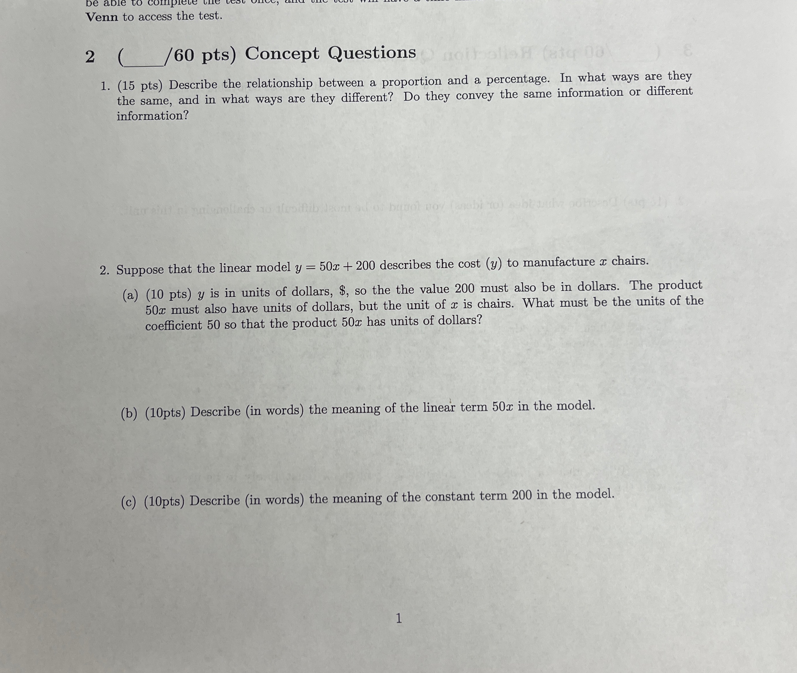 be able Venn to access the test. 2 ( /60 pts)