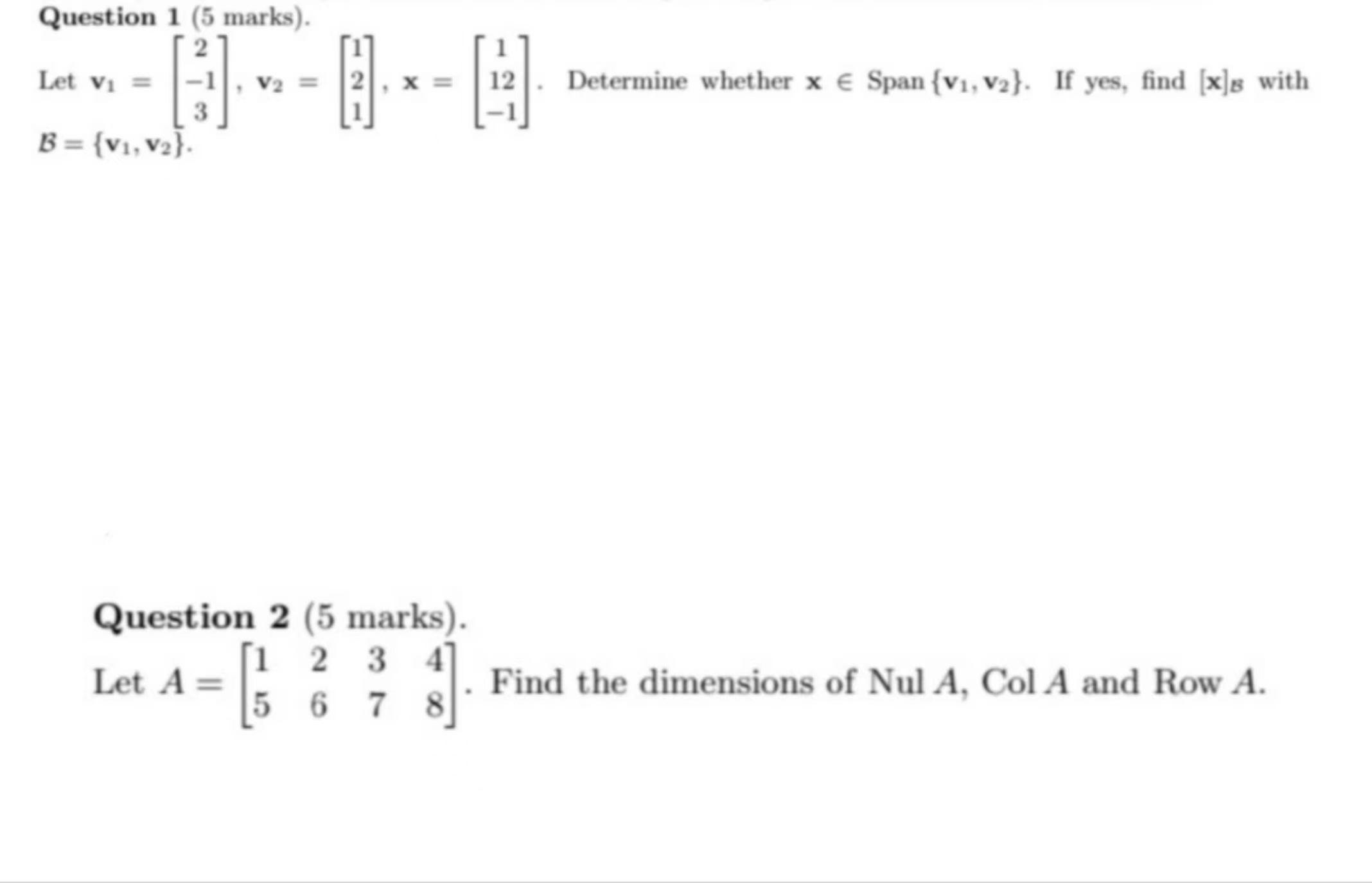 Question 1 (5 marks). Let Vi = V2 Determine