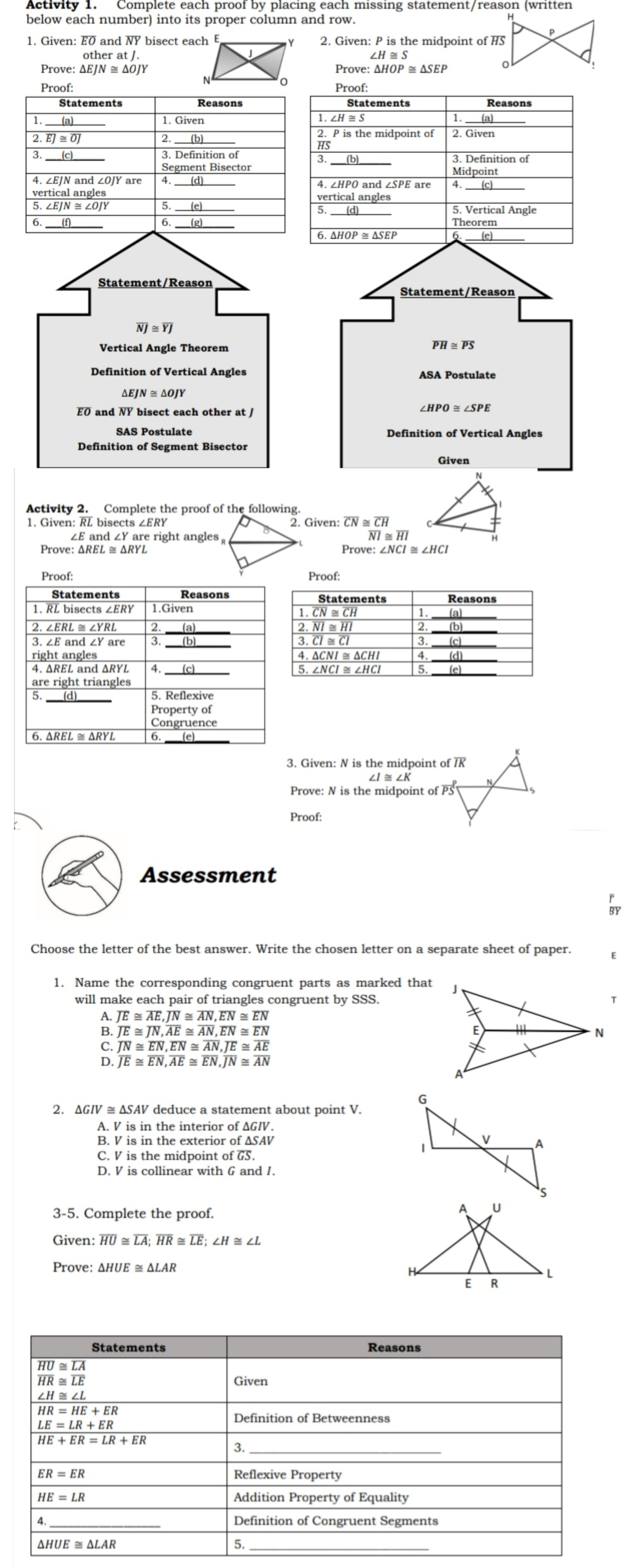 1. Name the corresponding congruent parts as