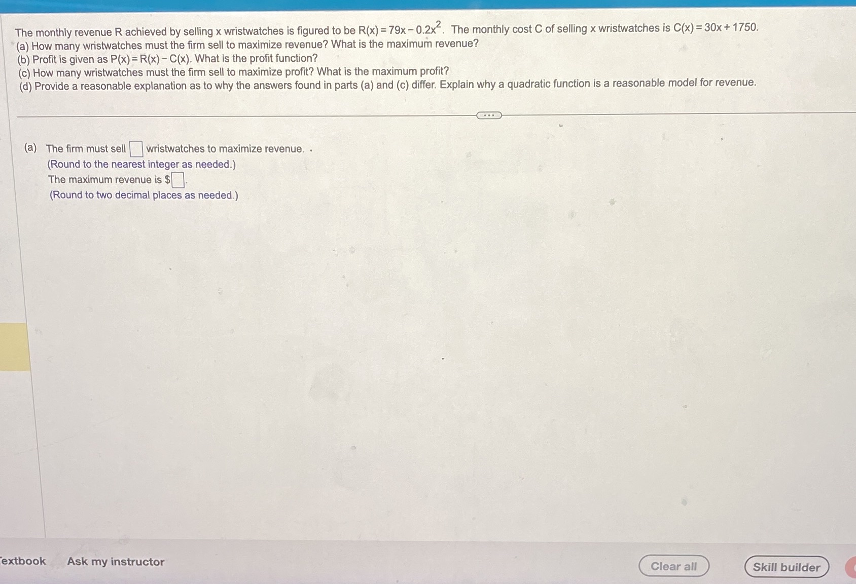 The monthly revenue R achieved by selling x