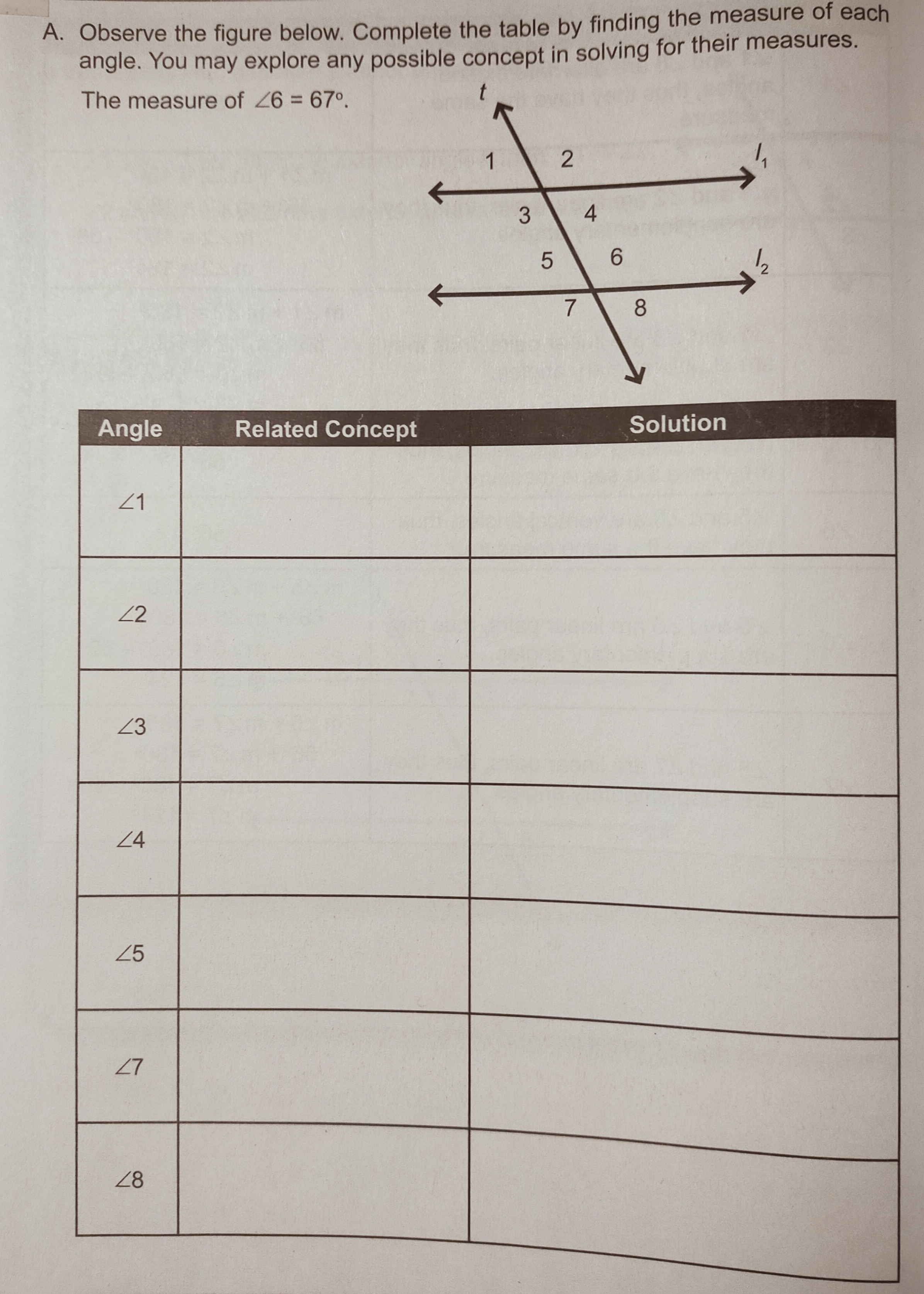A. Observe the figure below. Complete the table