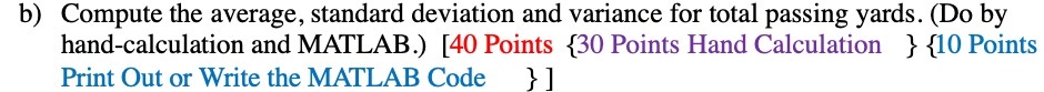 b) Compute the average, standard deviation and