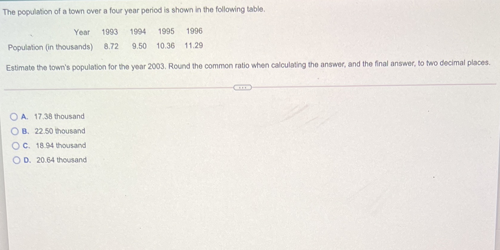 The population of a town over a four year period