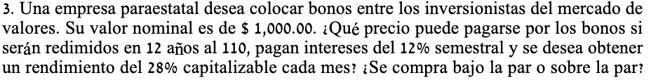 3. Una empresa paraestatal desea colocar bonos