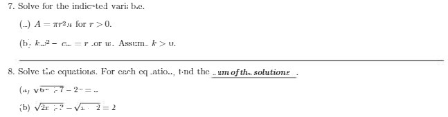 7. Solve for the indicated vari: b.c. (_) A =