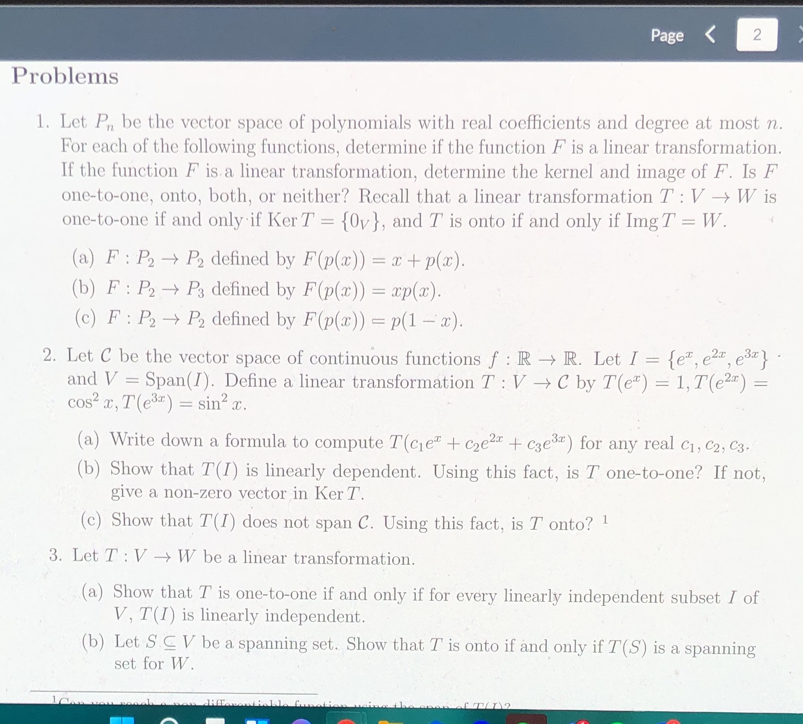 Page 2 Problems 1. Let Pn be the vector space of