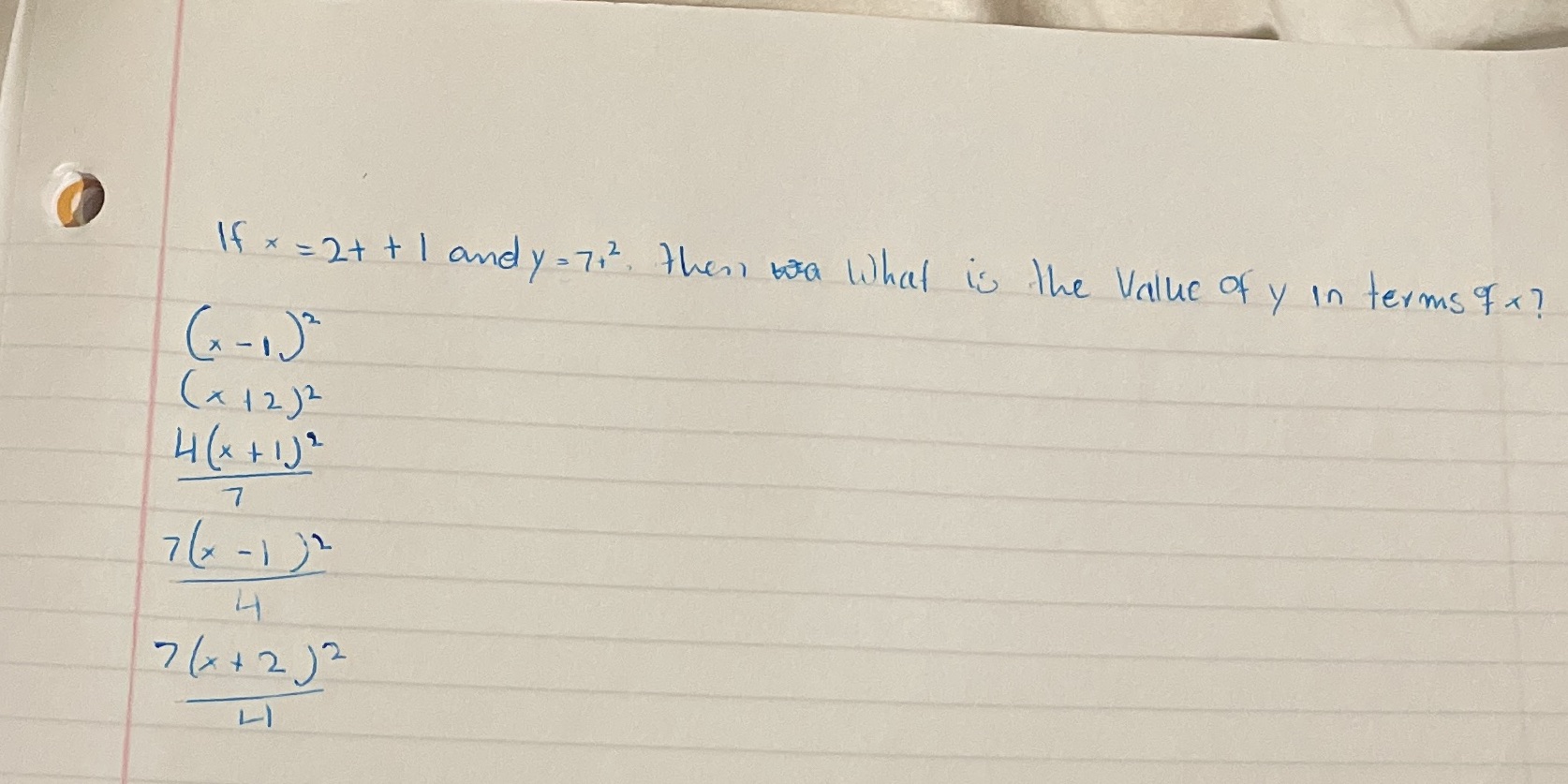 If x = 2+ + I andy = 712 , then, What is the