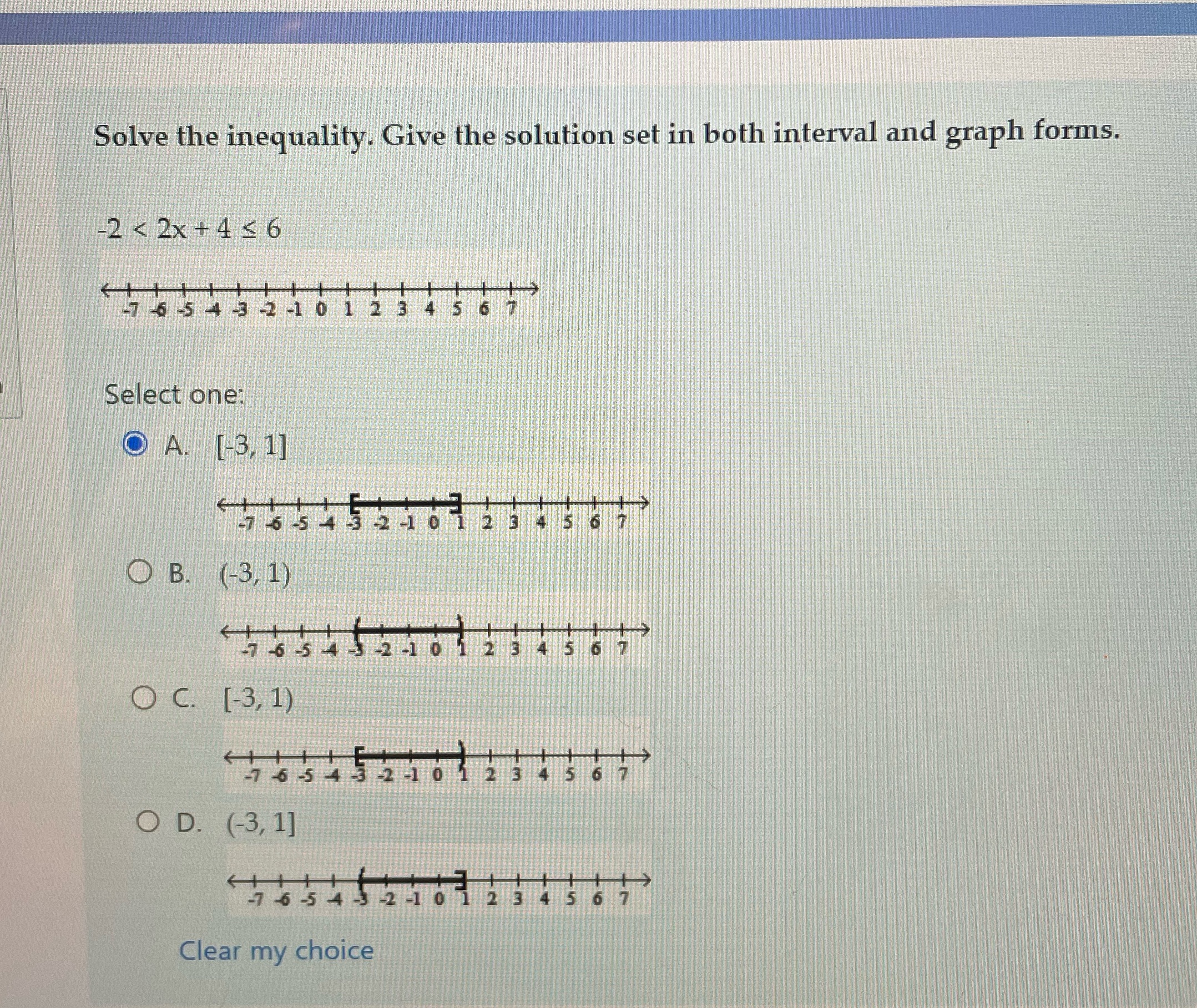 Solve the inequality. Give the solution set in