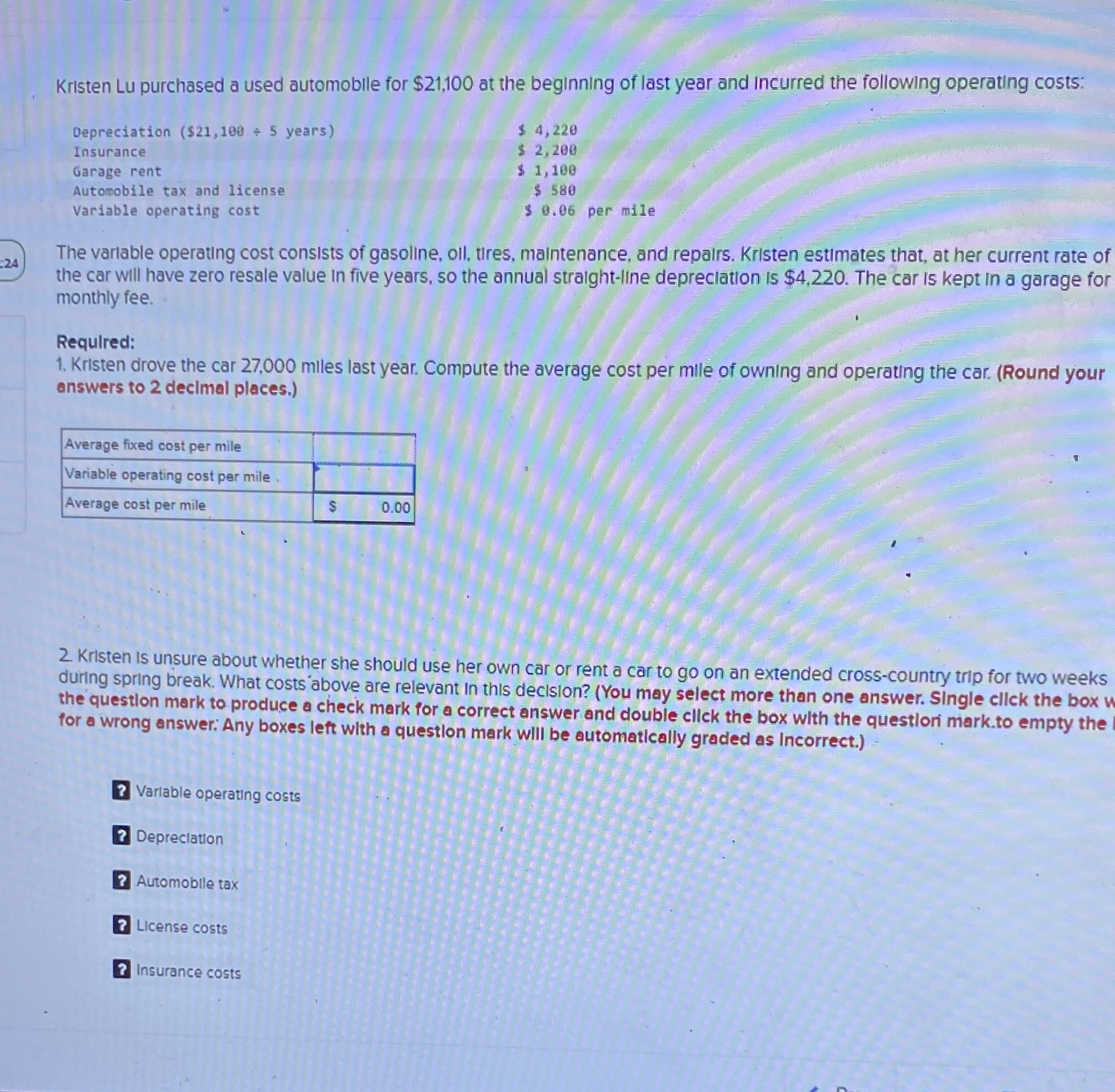 Identification of relevant costs Kristen Lu