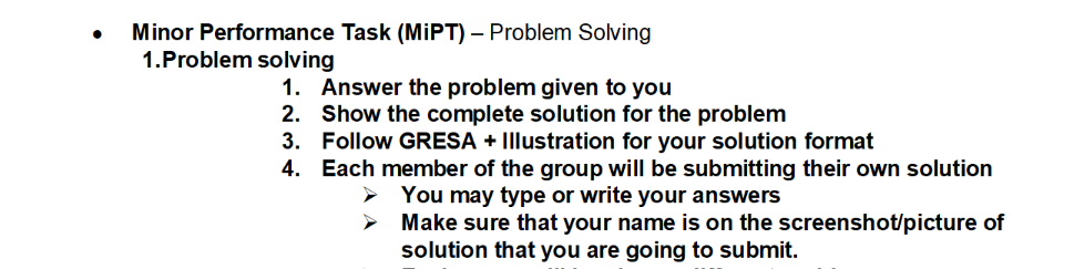 . Minor Performance Task (MiPT) - Problem Solving