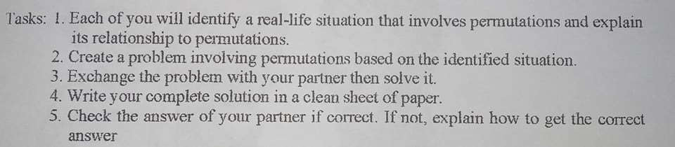 answer the following Tasks: 1. Each of you will
