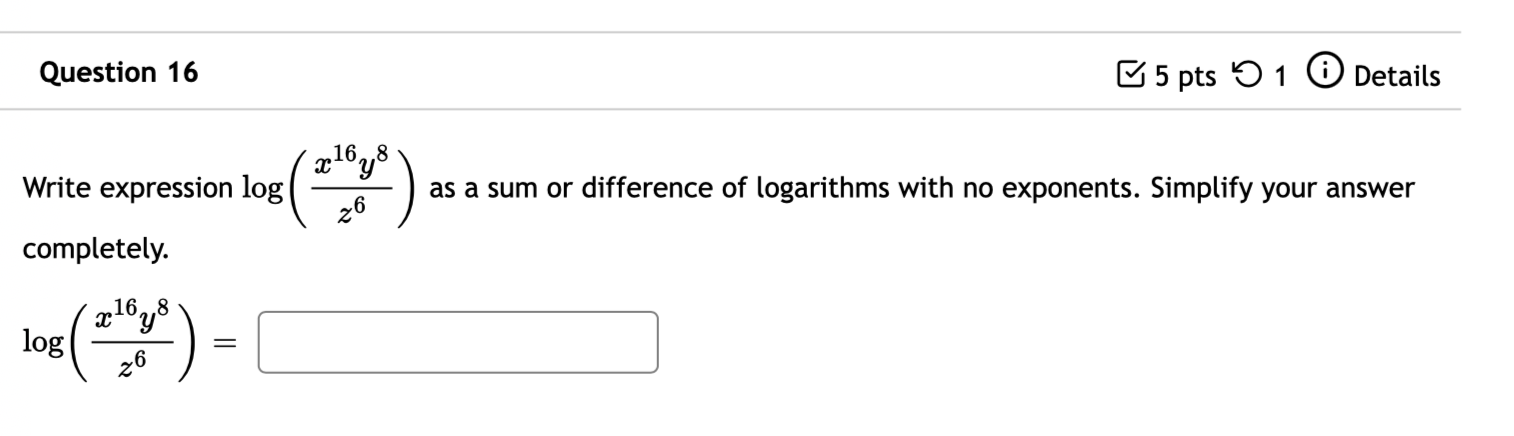 Question 16 B 5 pts '0 1 G Details $16318 6