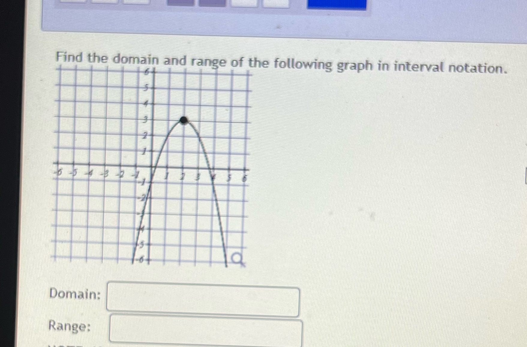 Find the domain and range of the following graph