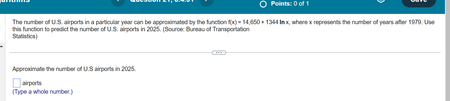 0 Points: 0 of 1 The number of U.S. airports in a