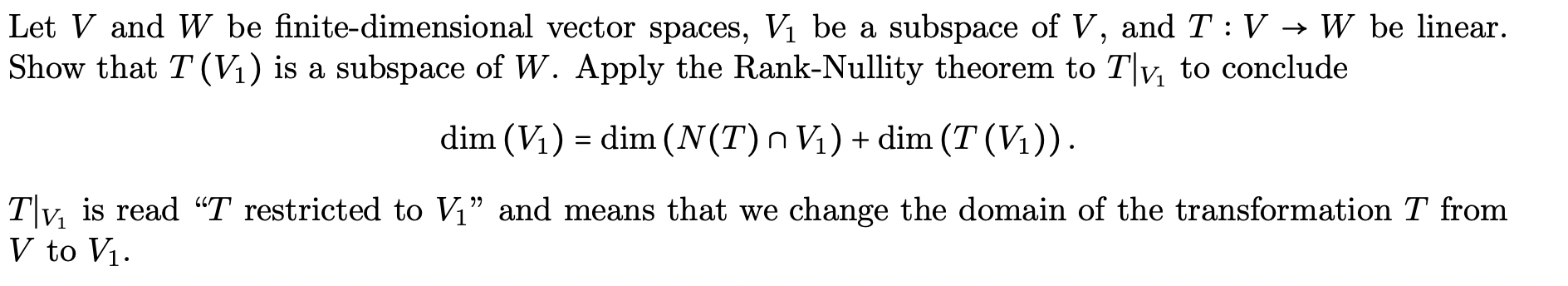 Let V and W be nite-dimensional vector spaces, V1