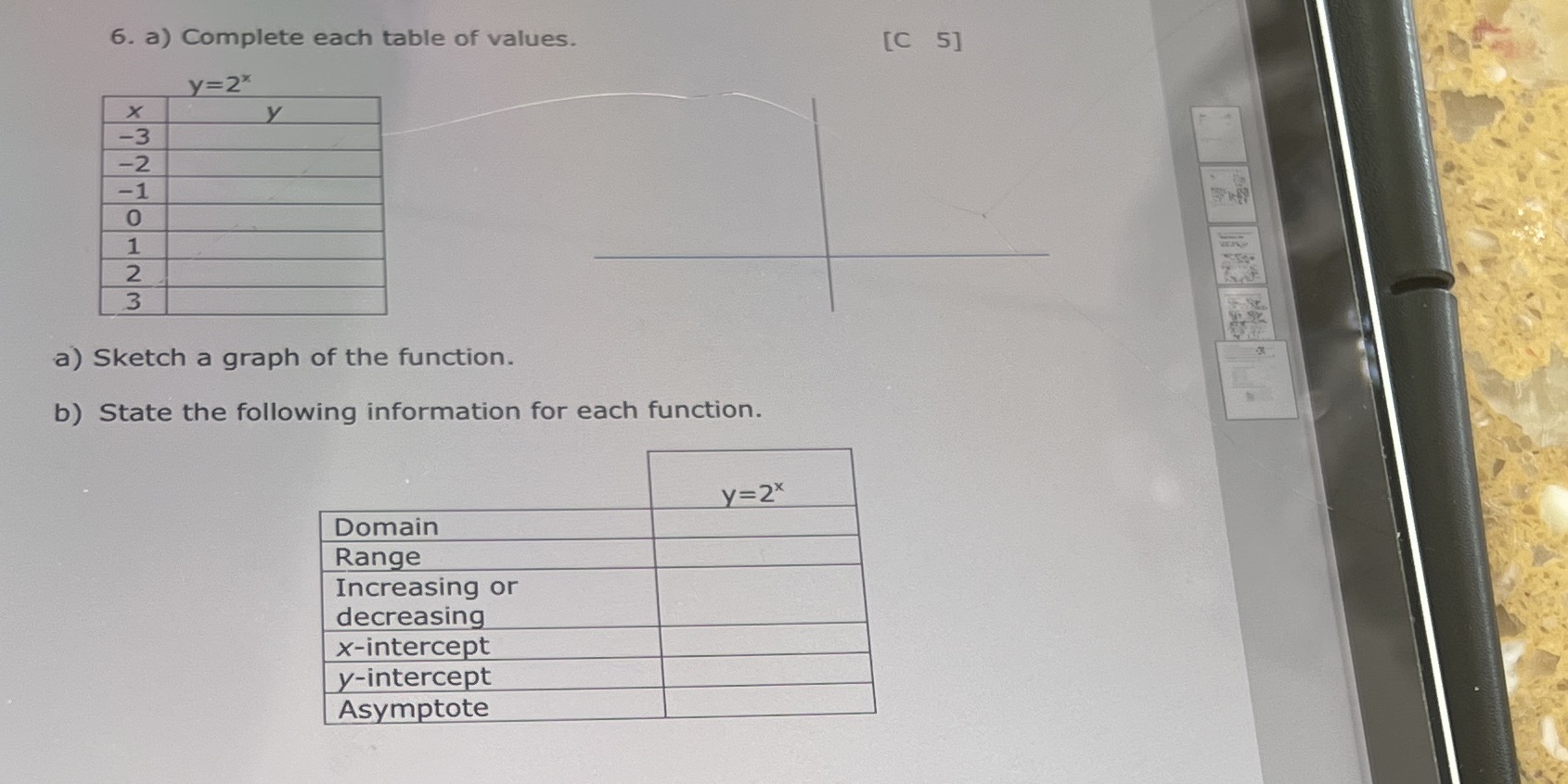 6. a) Complete each table of values. [C 5] y=2x X