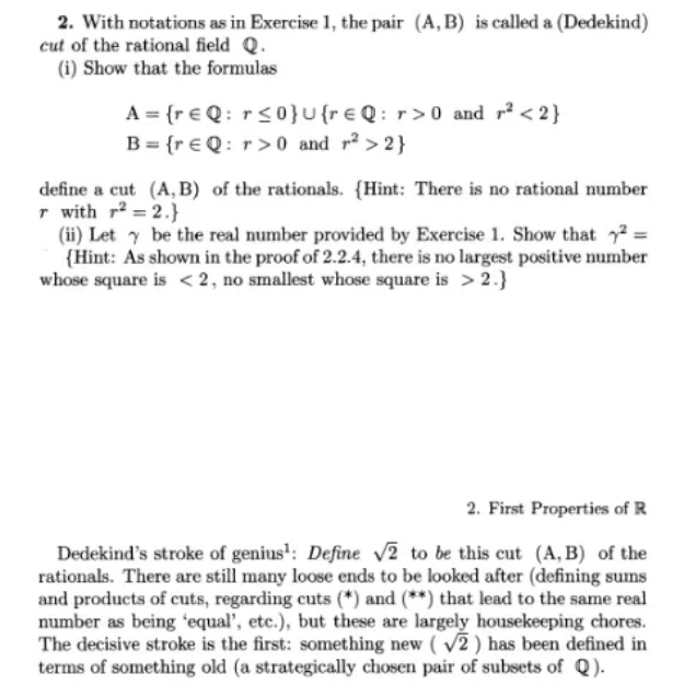 question topic: Dedekind cut property from real