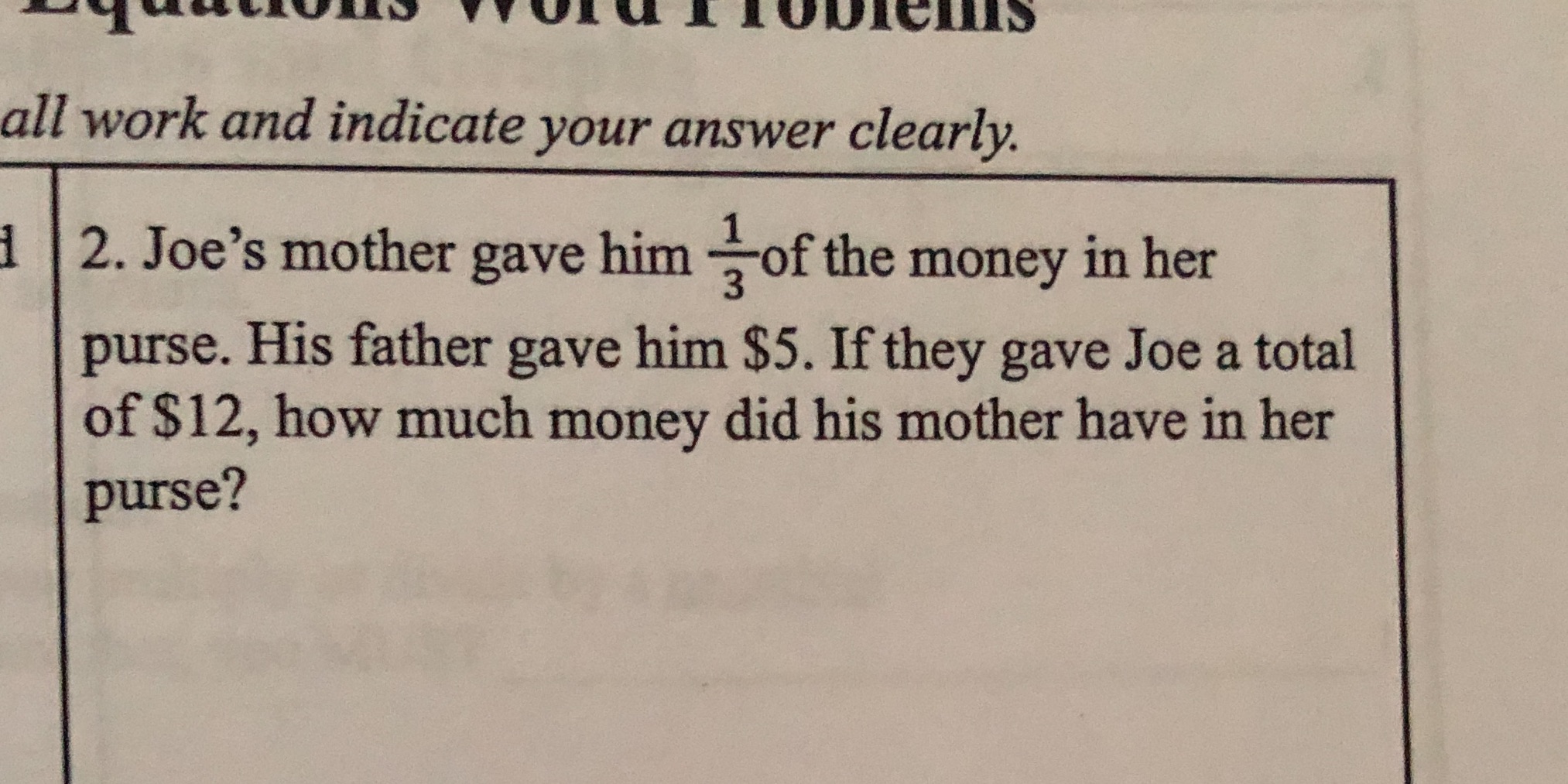 U all work and indicate your answer clearly. 1 2.