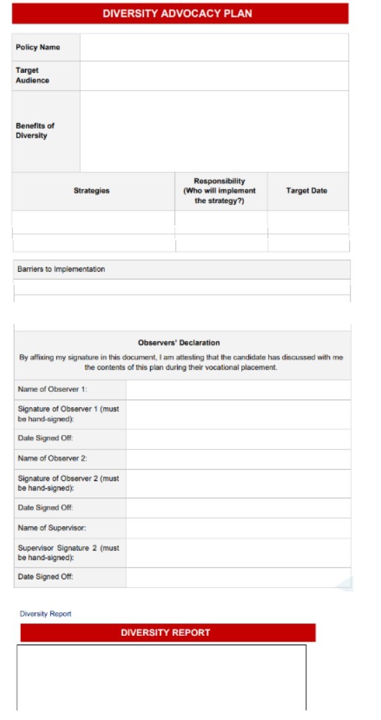 DIVERSITY ADVOCACY PLAN Policy Name Target
