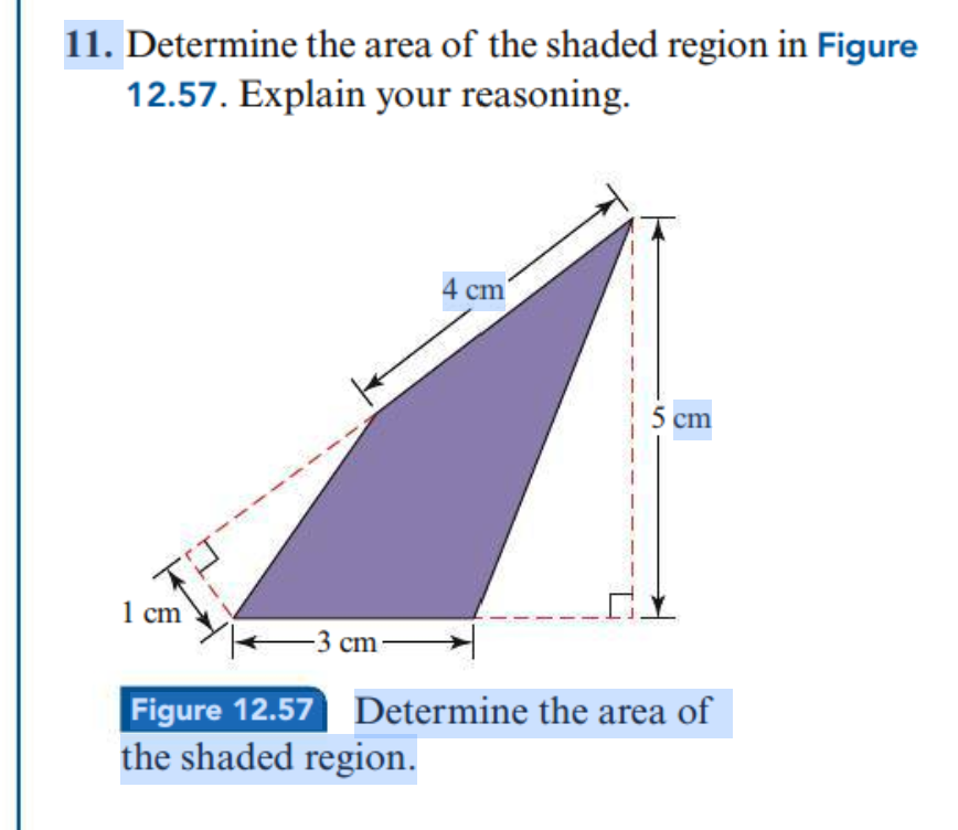 11. Determine the area of the shaded region in
