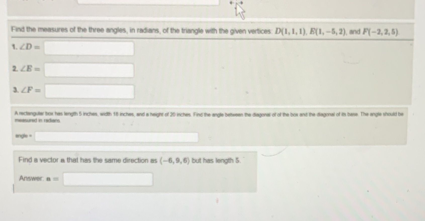 Find the measures of the three angles, in