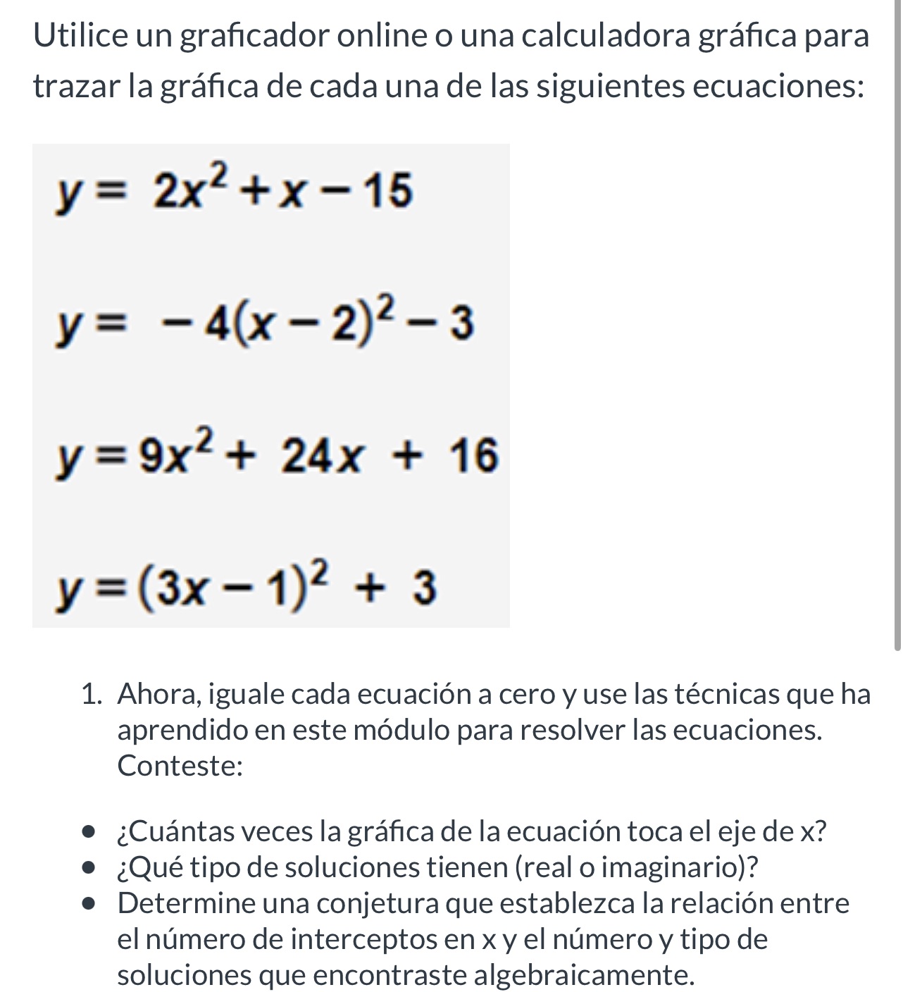 Iguale casa ecuacin a 0 \f