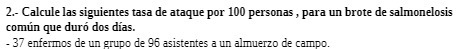 2.- Calcule las siguientes tasa de ataque por 100