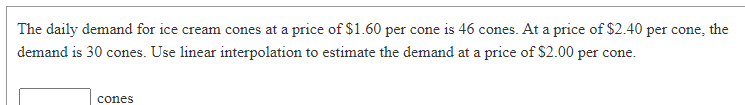The daily demand for ice cream cones at a price