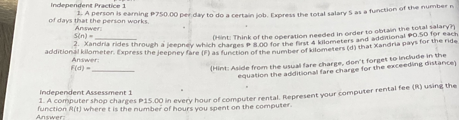 Independent Practice 1 1. A person is earning