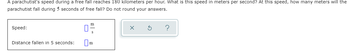 A parachutist's speed during a free fall