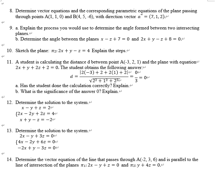 8. Determine vector equations and the