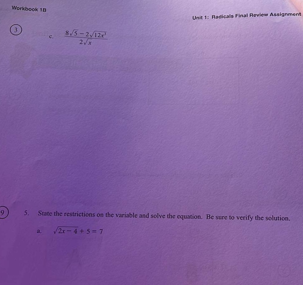 Help Unit 1: Radicals Final Review Assignment