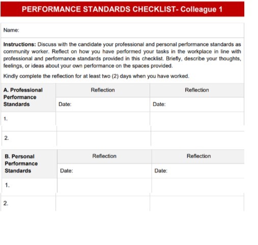 PERFORMANCE STANDARDS CHECKLIST- Colleague 1