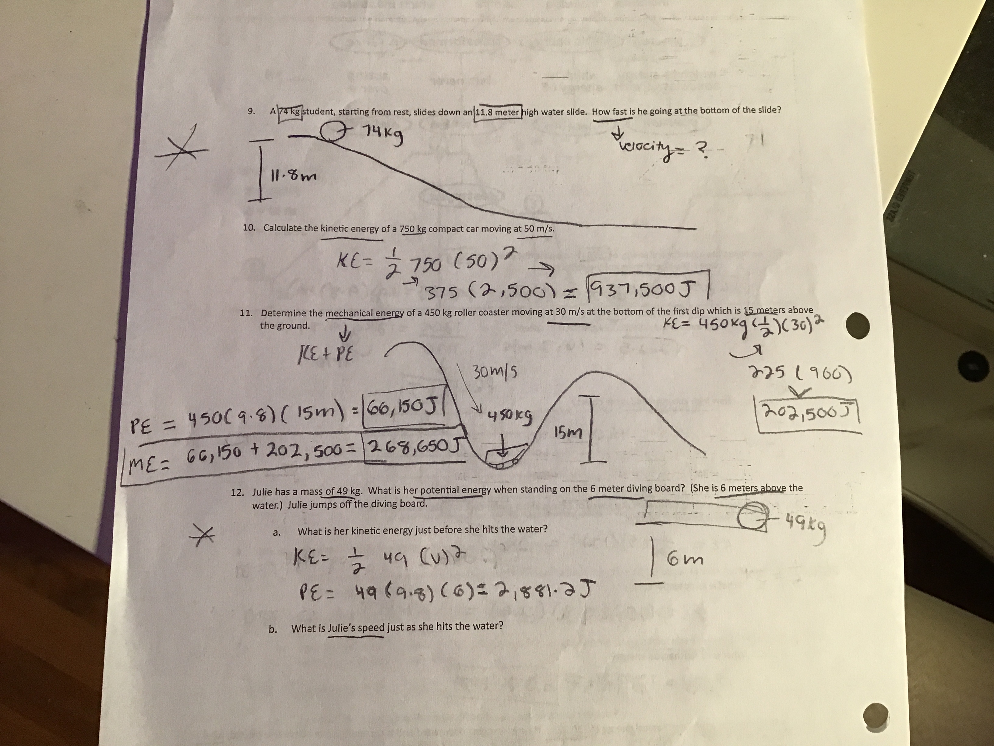 9. A/4 kg student, starting from rest, slides