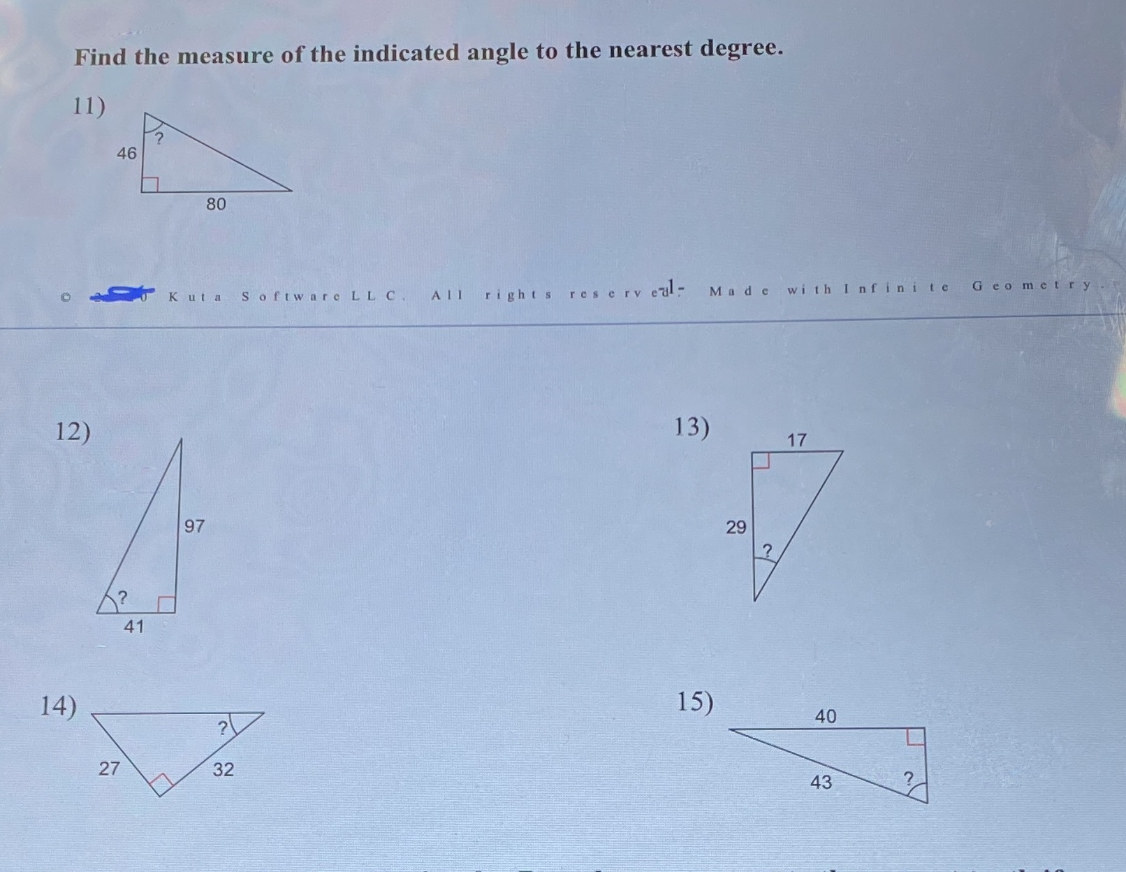 help answer 11-15 Find the measure of the