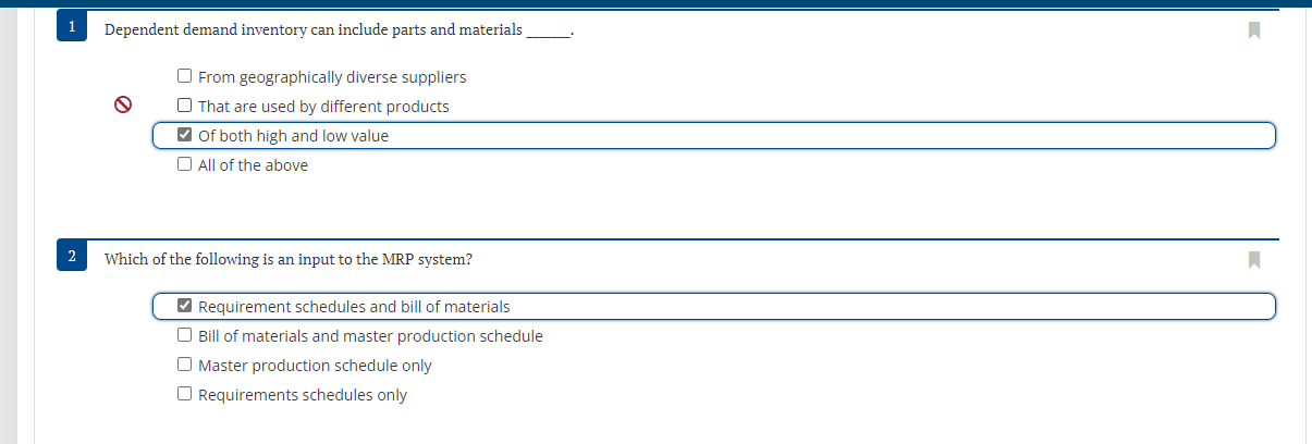 1 Dependent demand inventory can include parts