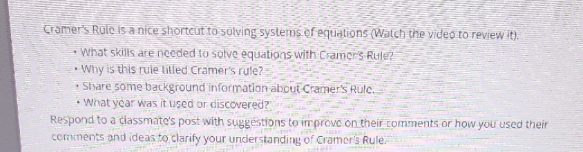https://youtu.be/vXqlIOX2itM Cramer's Rule