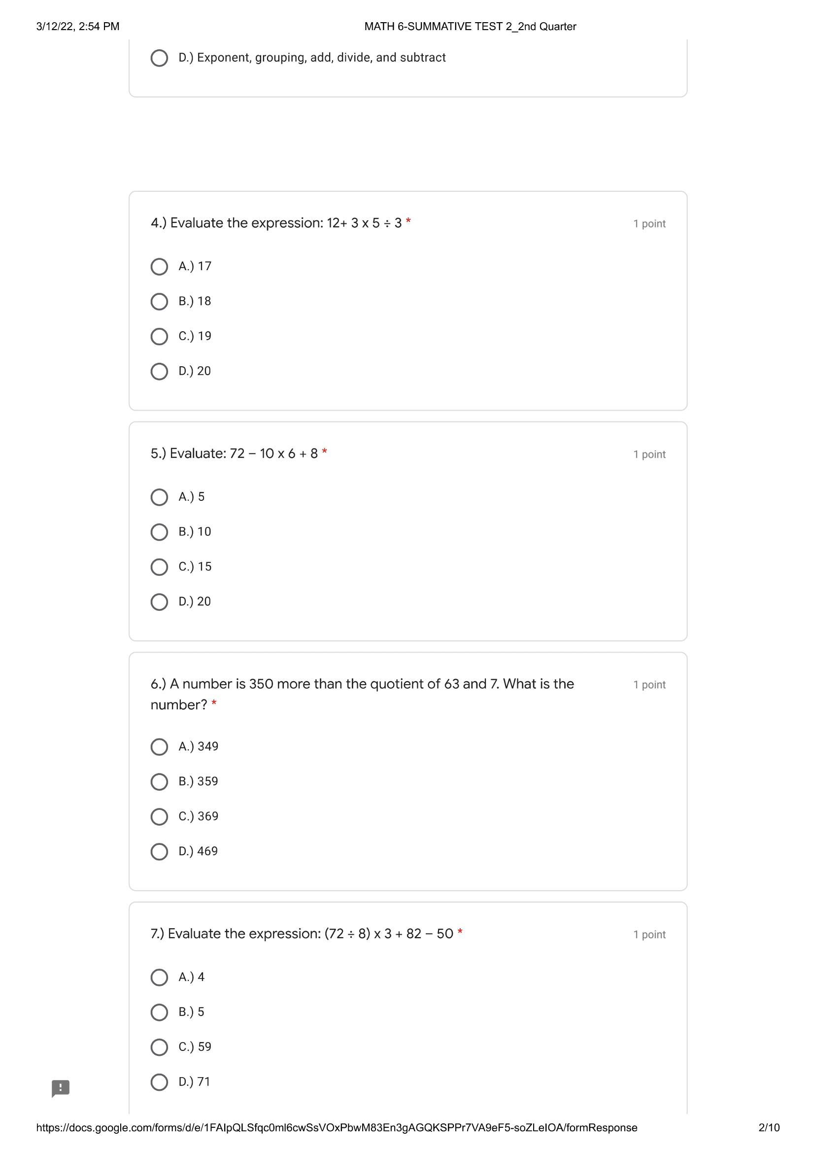 |. Choose the letter of the correct answer. 1.)