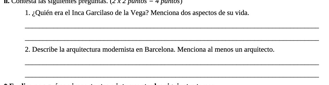 II. Contesta las siguientes preguntas. (2 x 2