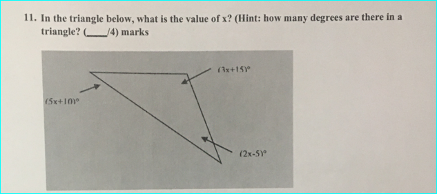 11. In the triangle below, what is the value of