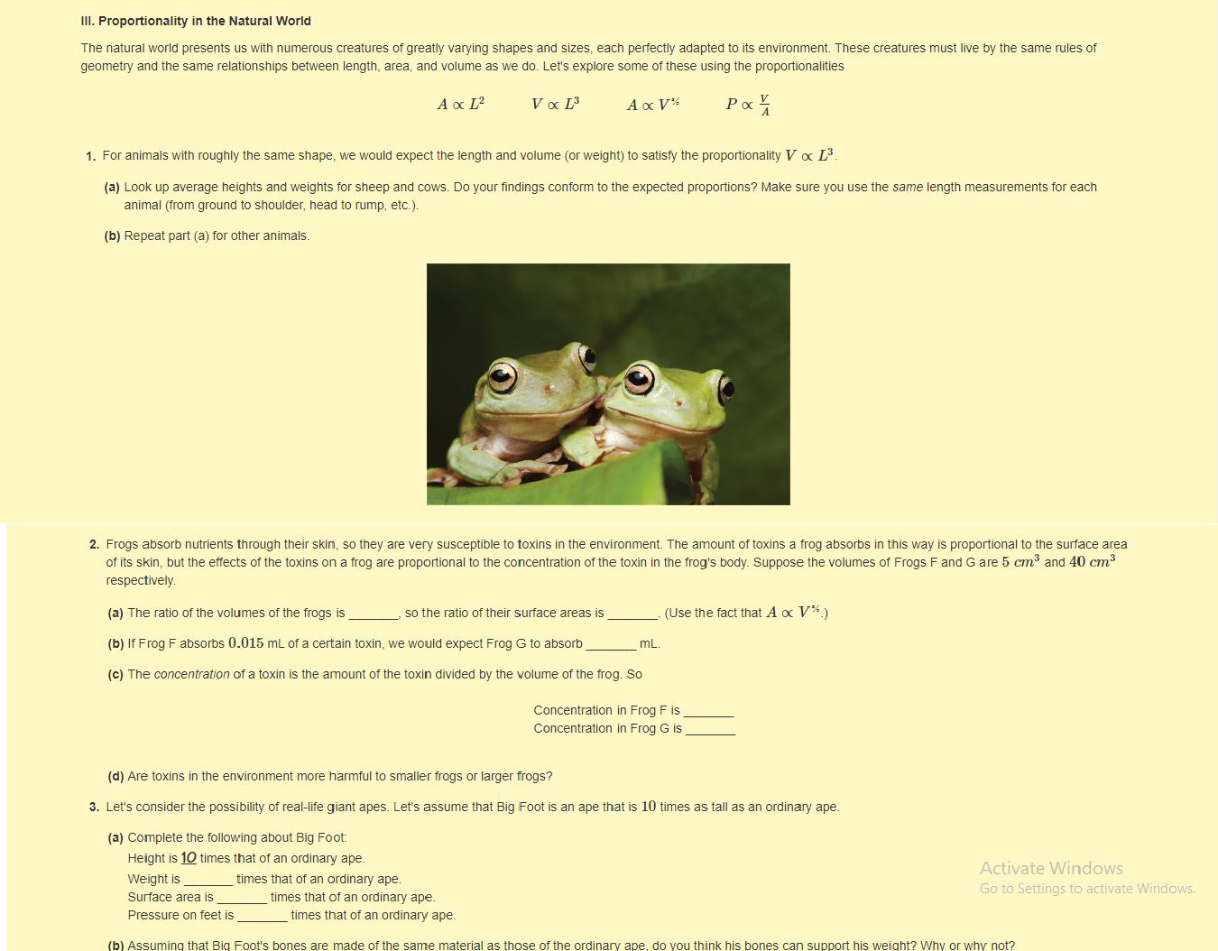 III. Proportionality in the Natural World The