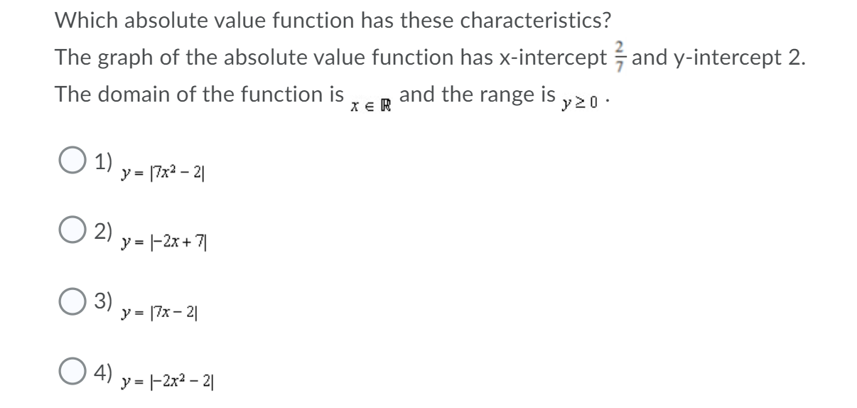 Absolute Value and Reciprocal Functions: 1.) This